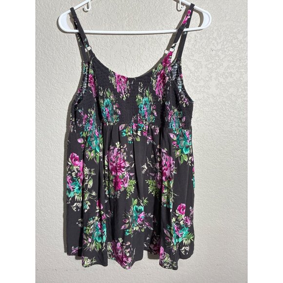 Torrid Camisole Womens 16 Smocked Floral Print Empire Waist Camisole gray Size 2 - Picture 7 of 9